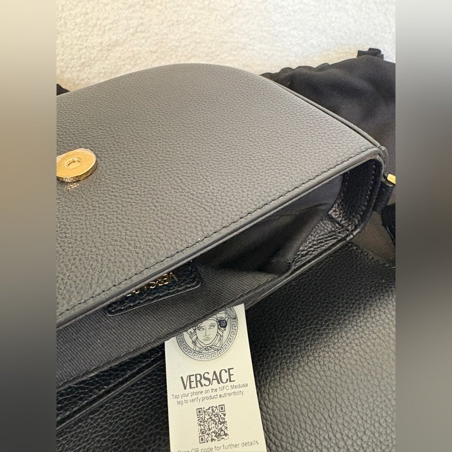 Versace Virtus Black Leather Shoulder Bag/crossbody bag  NWT