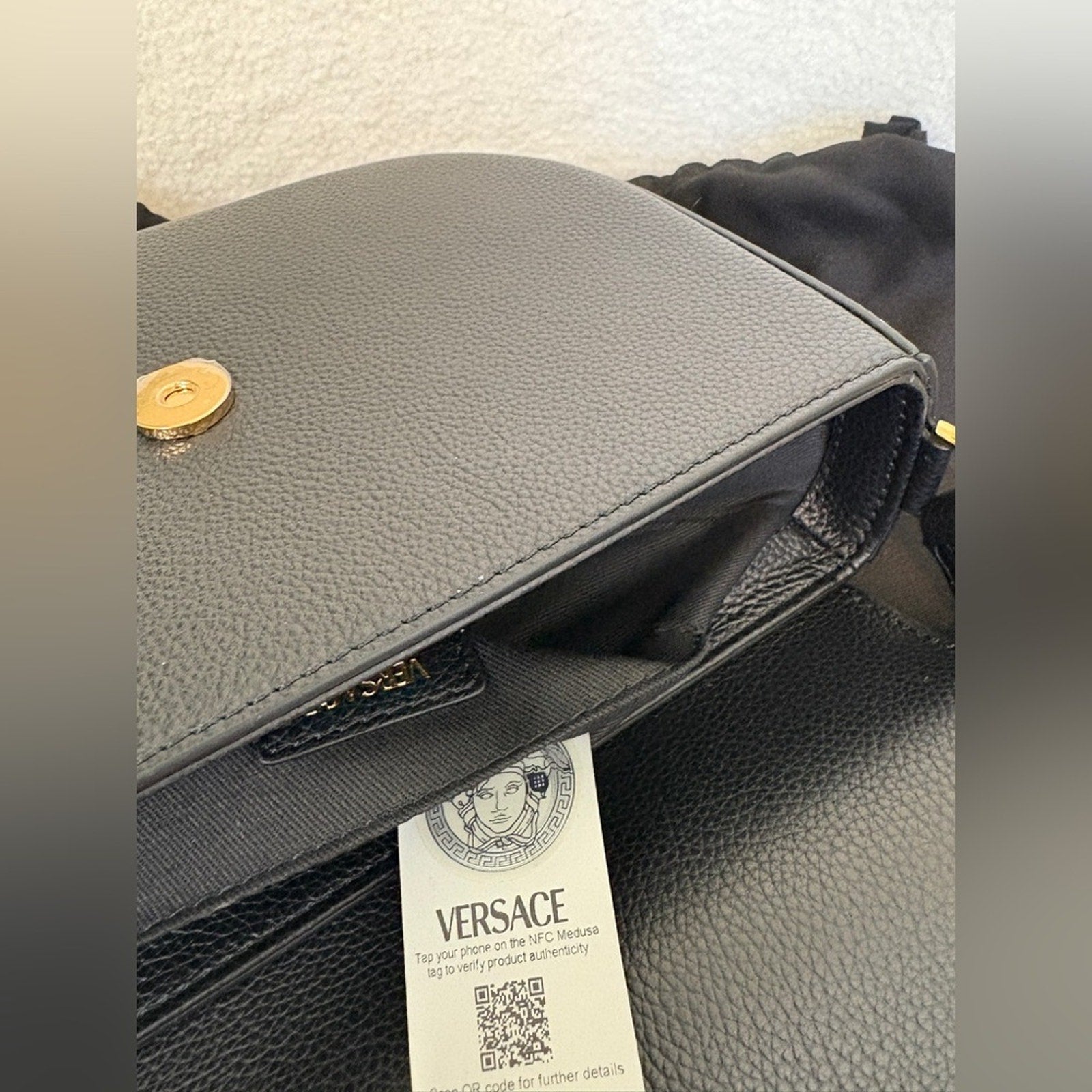 Versace Virtus Black Leather Shoulder Bag/crossbody bag  NWT
