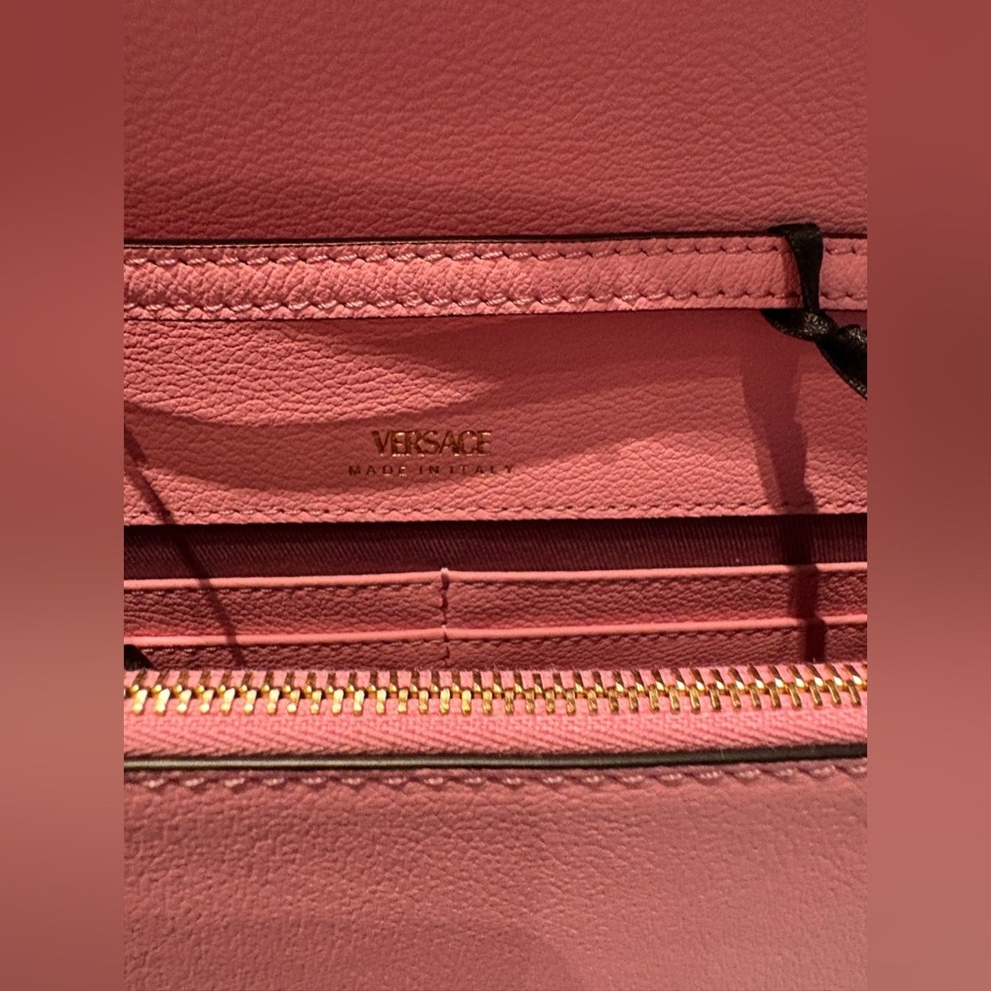 Versace Pink Leather Clutch/ crossbody with Medusa Logo