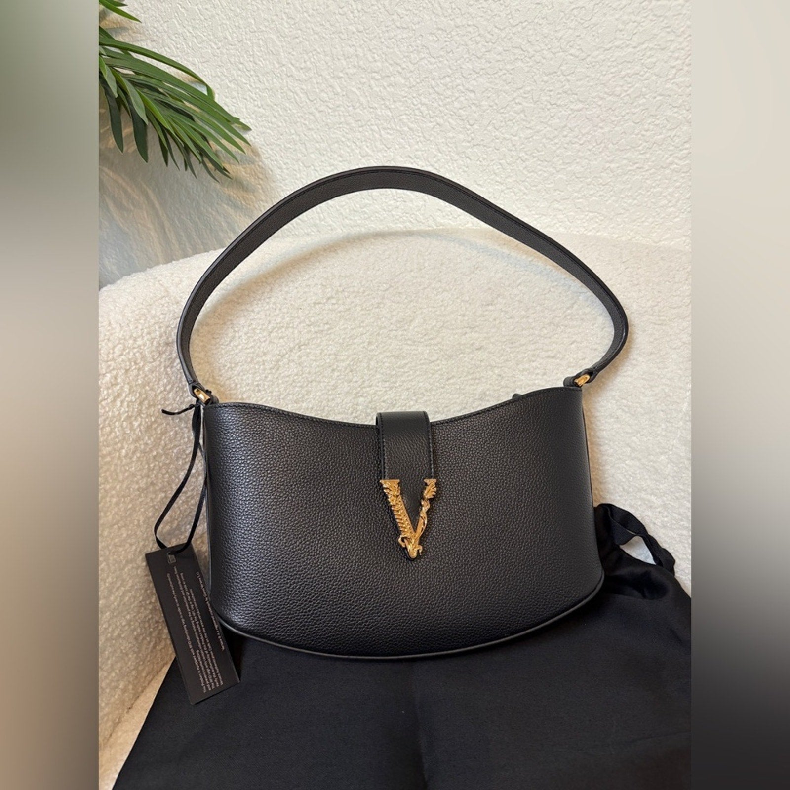 Versace Black Quilted Clutch with Gold Medallion