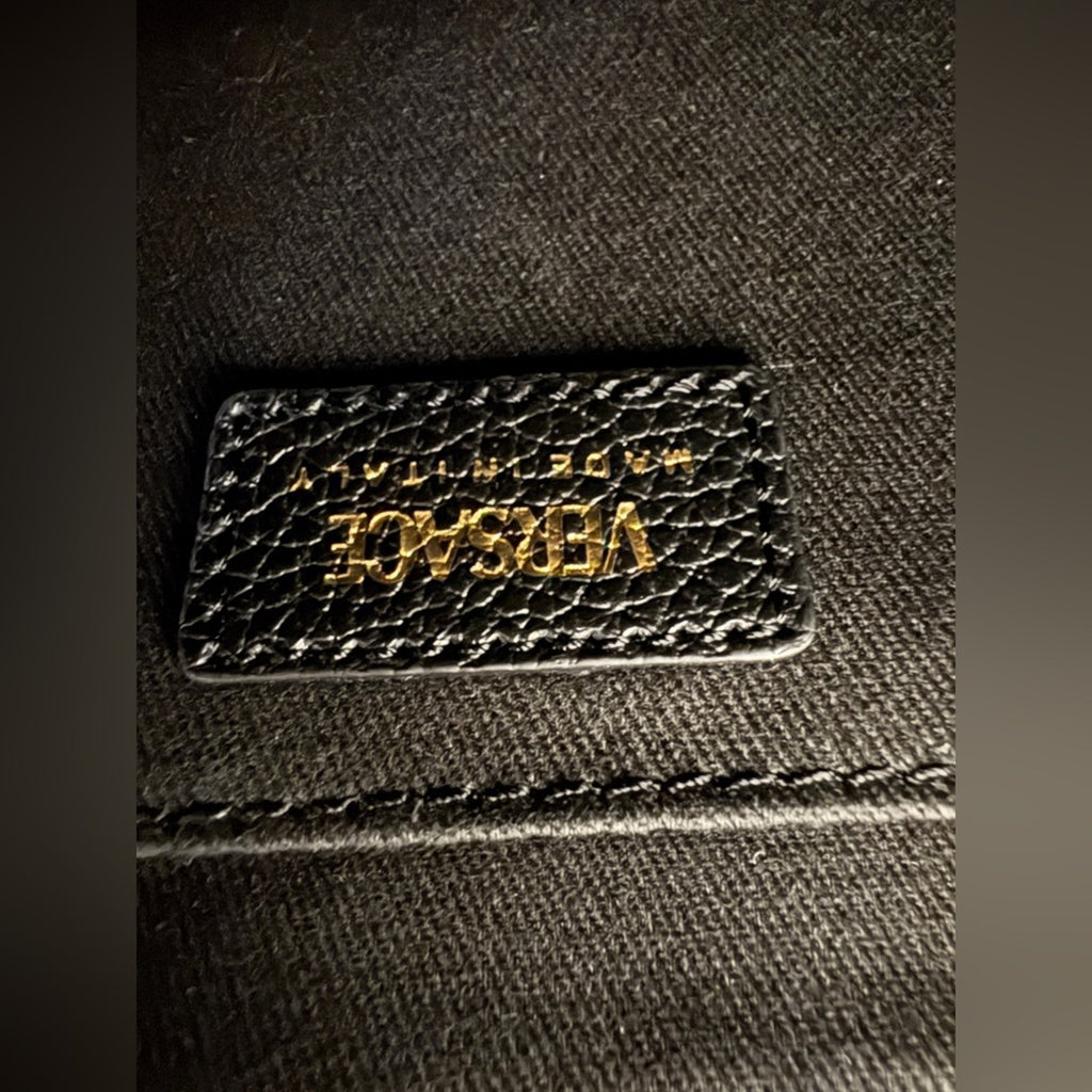 Versace Black Quilted Clutch with Gold Medallion