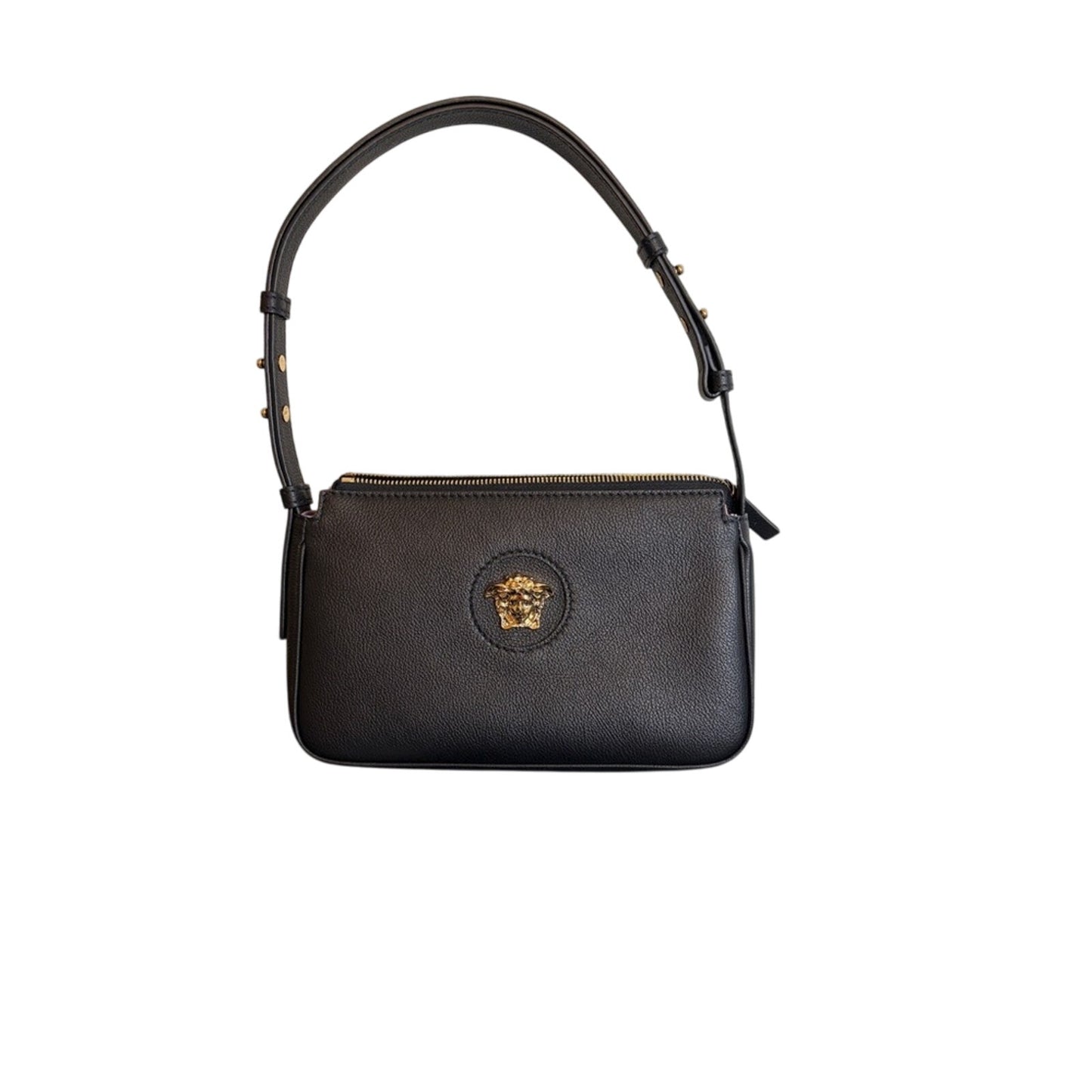 Versace Grained Calfskin Medusa Shoulder Bag BlacK