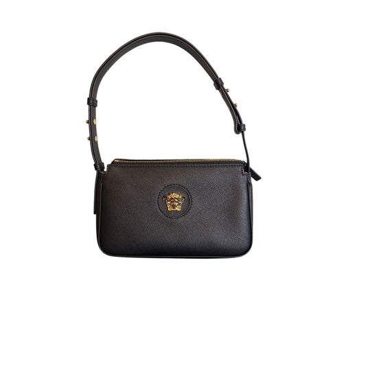 Versace Grained Calfskin Medusa Shoulder Bag BlacK