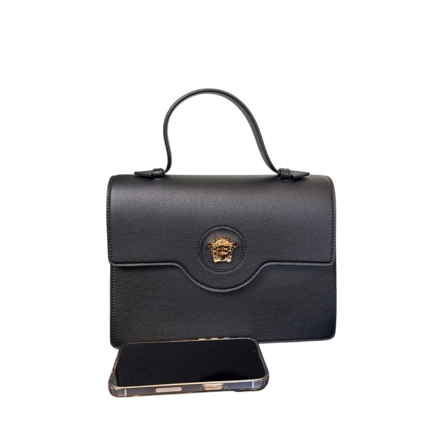 Versace Medusa flap Black Leather Handbag with crossbody strap