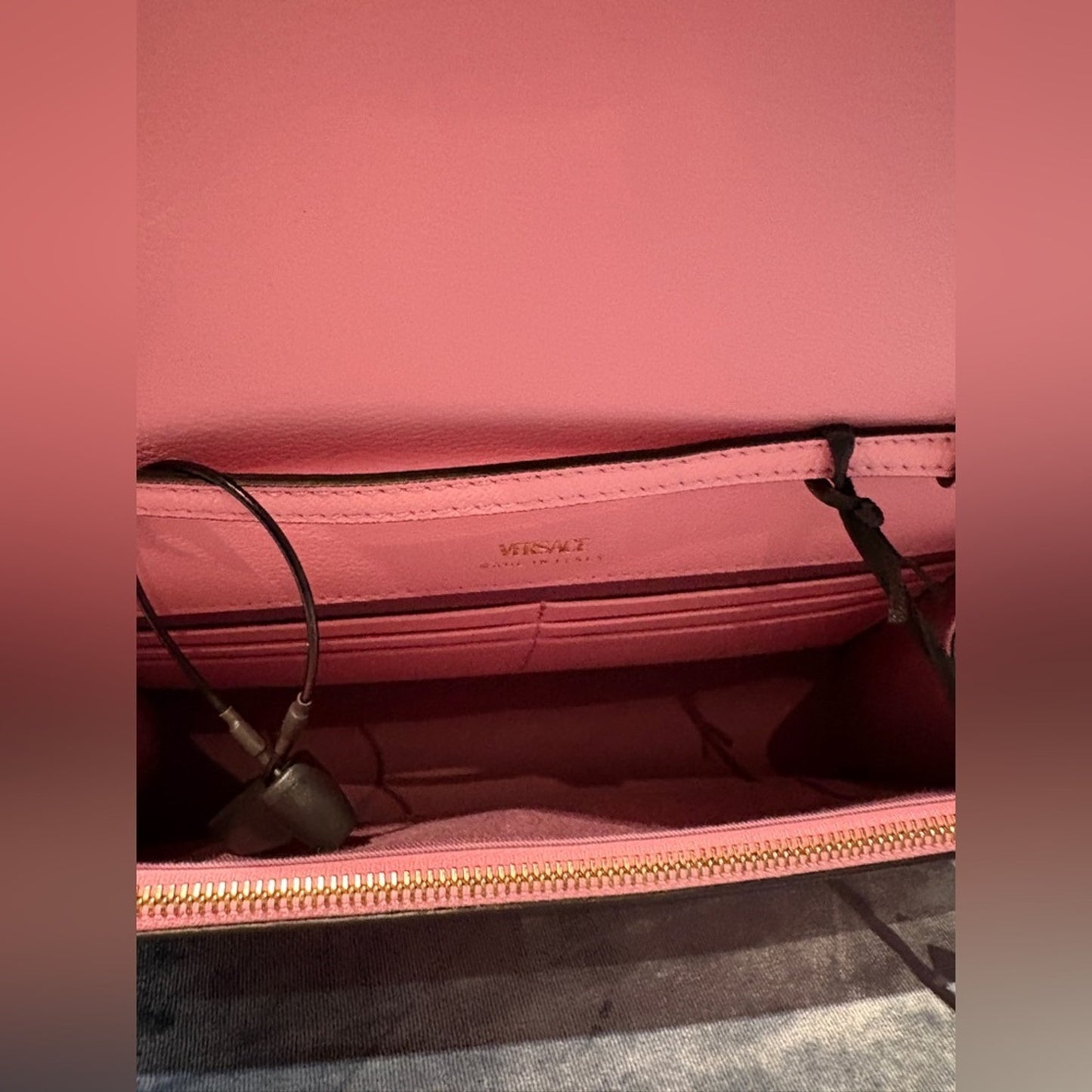 Versace Pink Leather Clutch/ crossbody with Medusa Logo