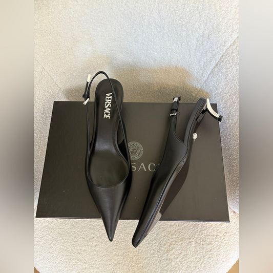 Versace Black Slingback Heels with Pointed Toe