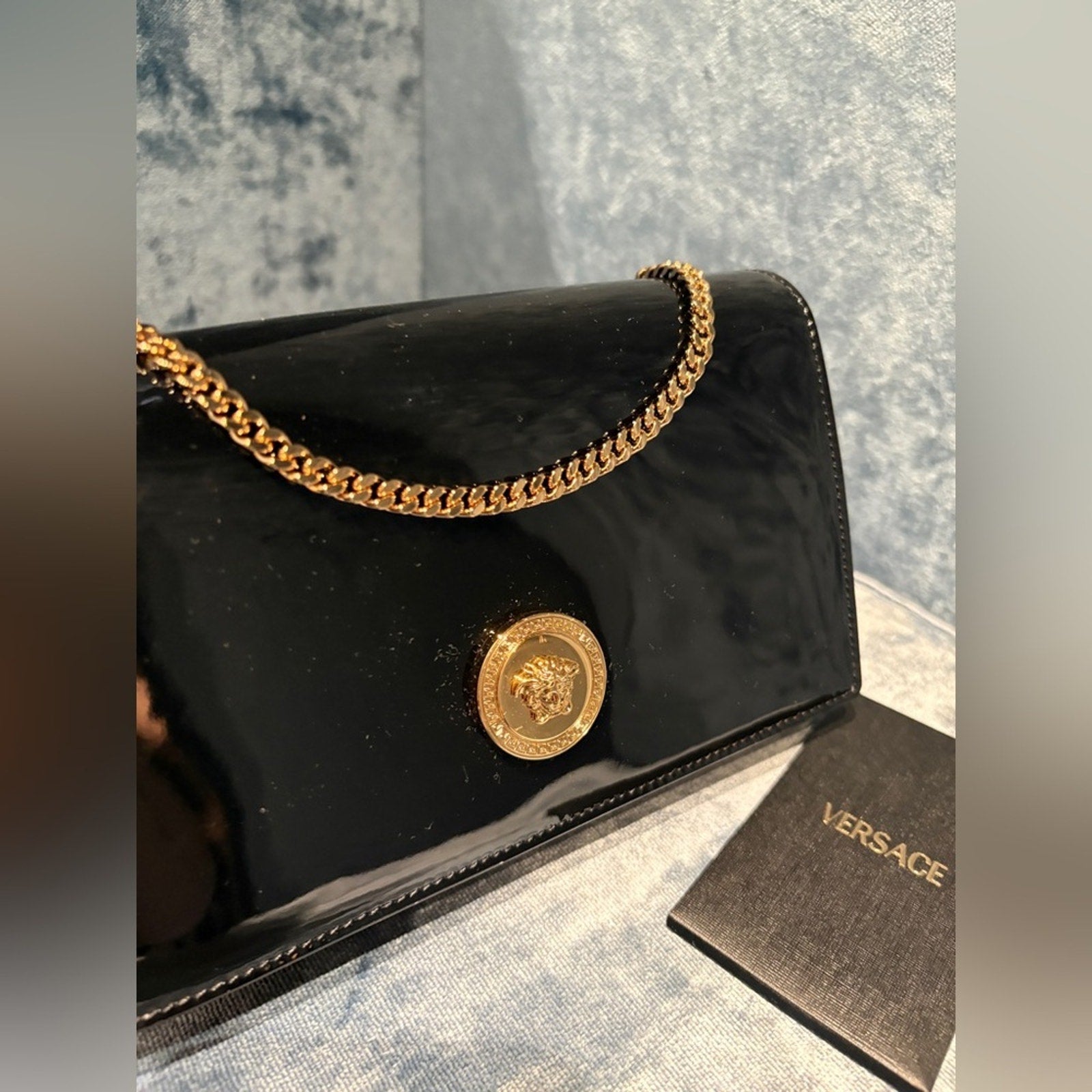 Versace Black and Gold Medusa patent leather Women's Bag NWT