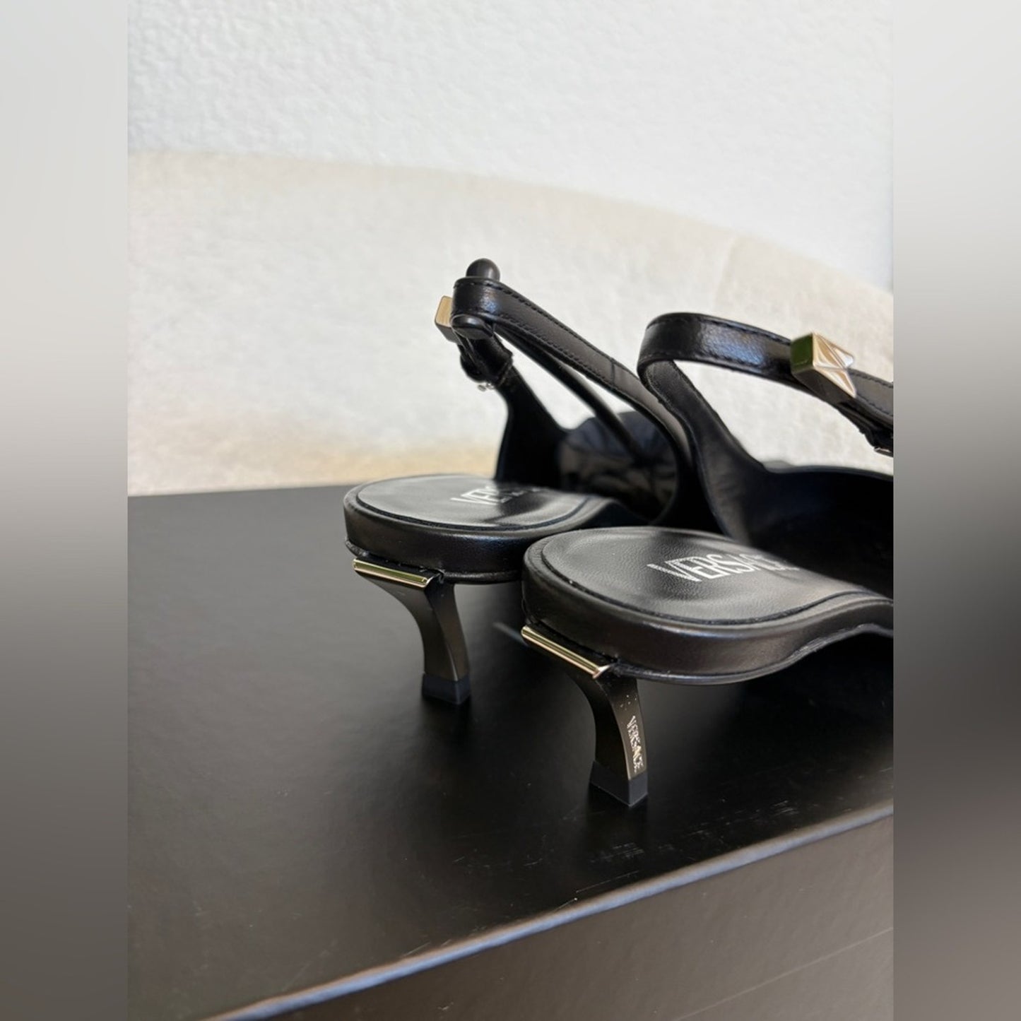 Versace Black Slingback Heels with Pointed Toe
