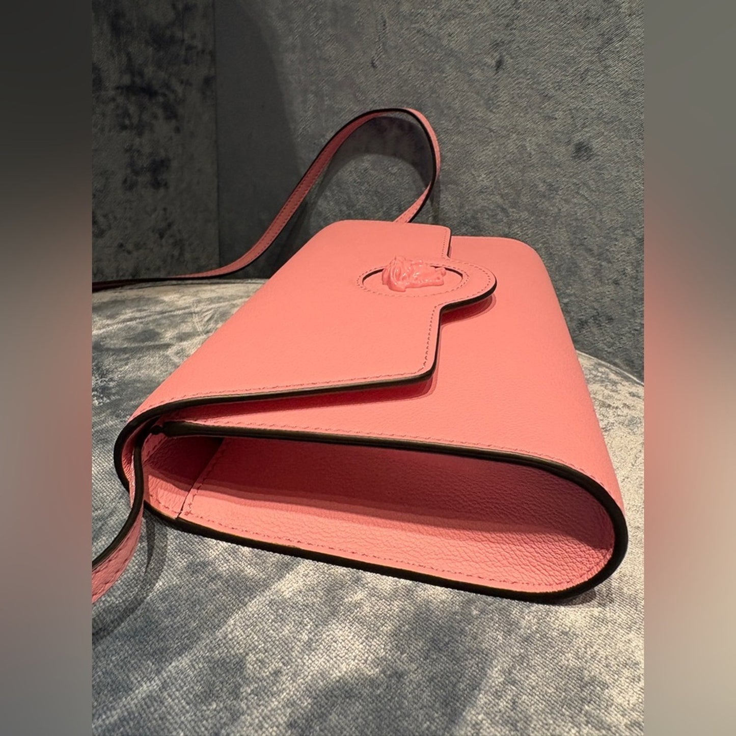 Versace Pink Leather Clutch/ crossbody with Medusa Logo