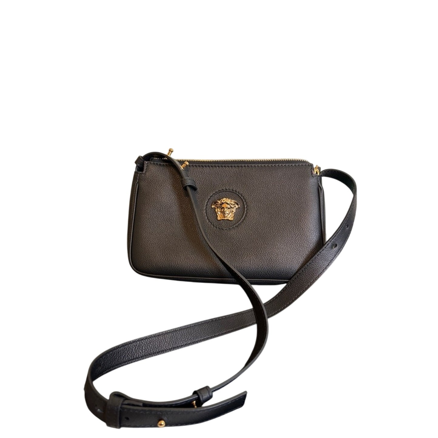 Versace Grained Calfskin Medusa Shoulder Bag BlacK