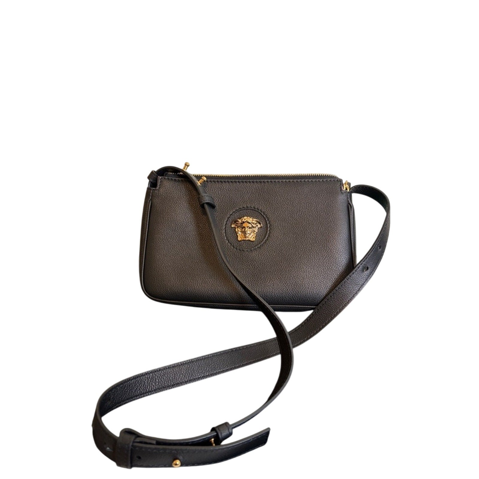 Versace Grained Calfskin Medusa Shoulder Bag BlacK