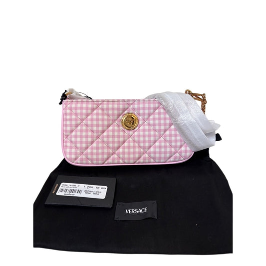 Versace Pink Shoulder Bag with Gold Emblem