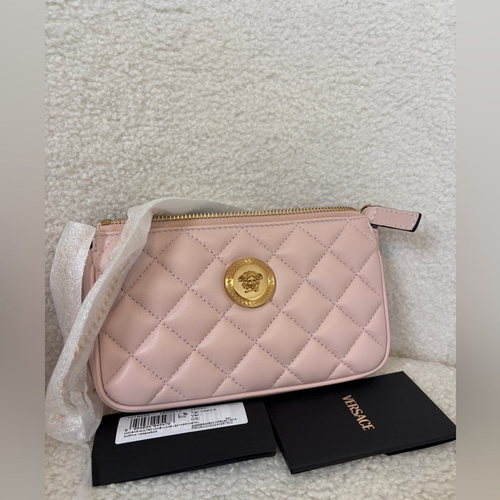 Versace Black and Pink Clutch with Gold Accents