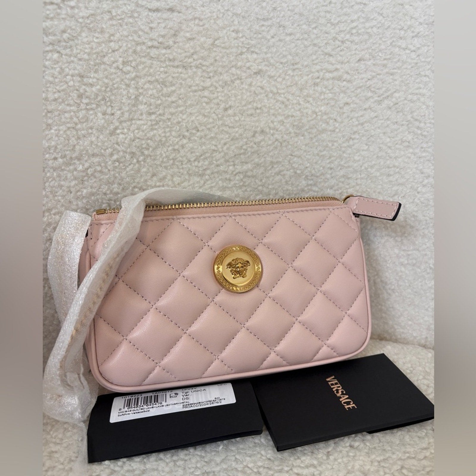 Versace Black and Pink Clutch with Gold Accents