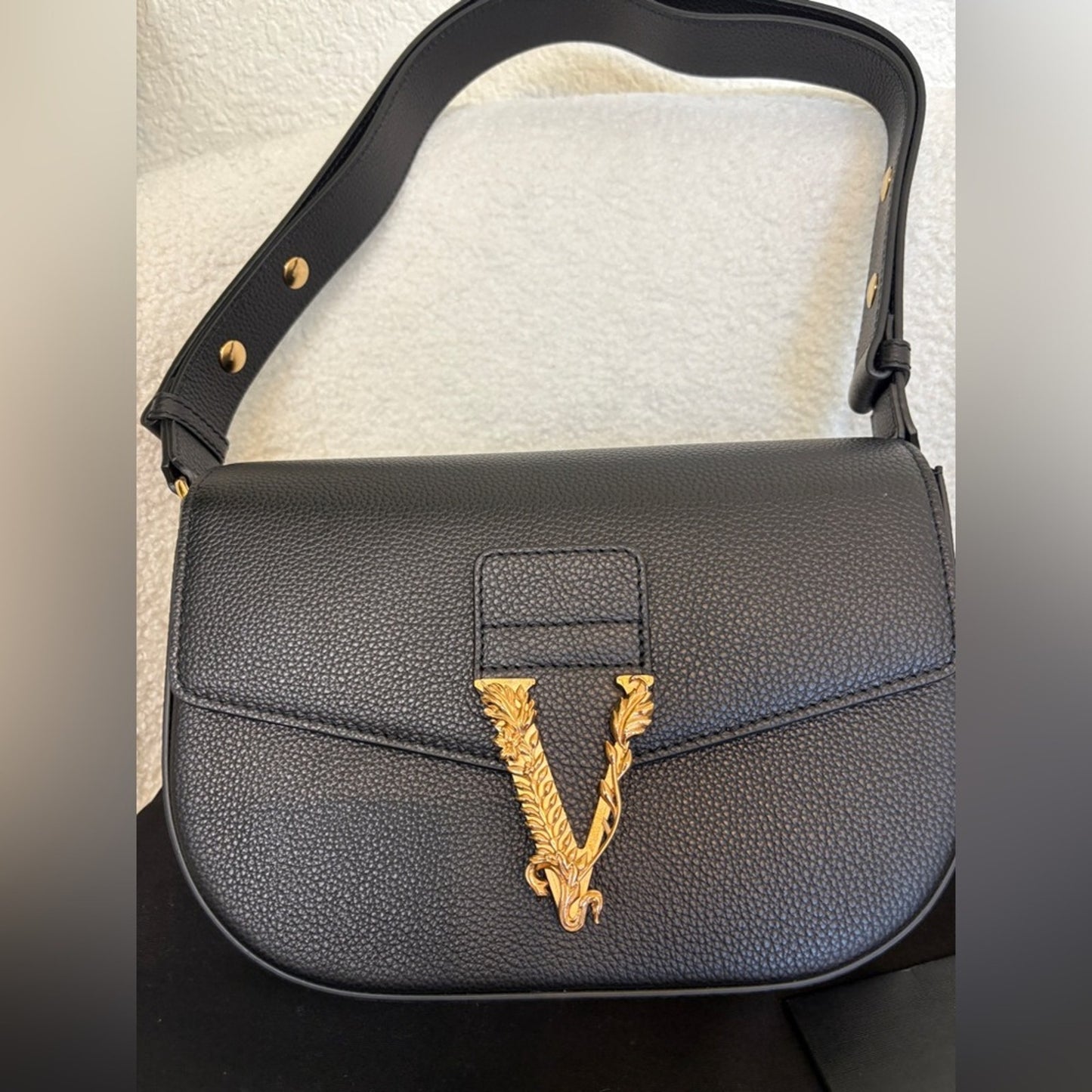 Versace Virtus Black Leather Shoulder Bag/crossbody bag  NWT