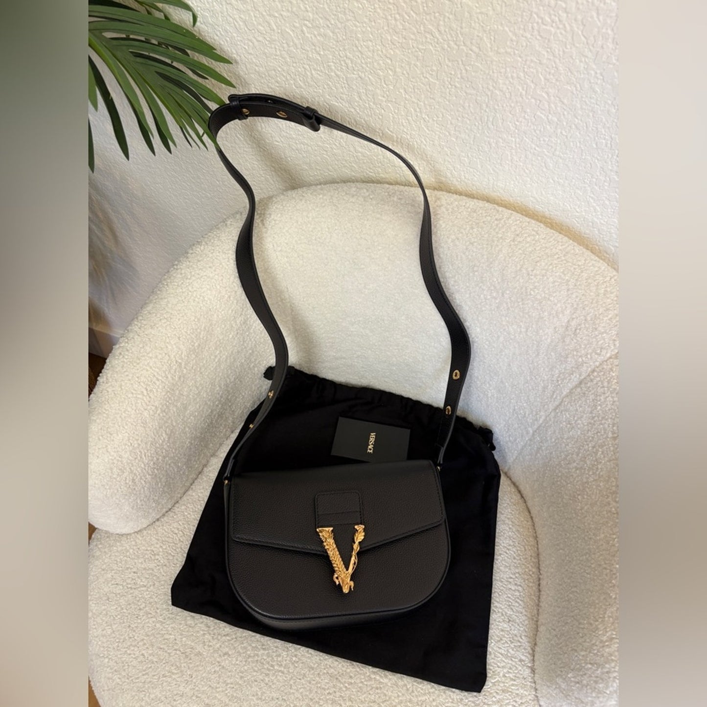 Versace Virtus Black Leather Shoulder Bag/crossbody bag  NWT