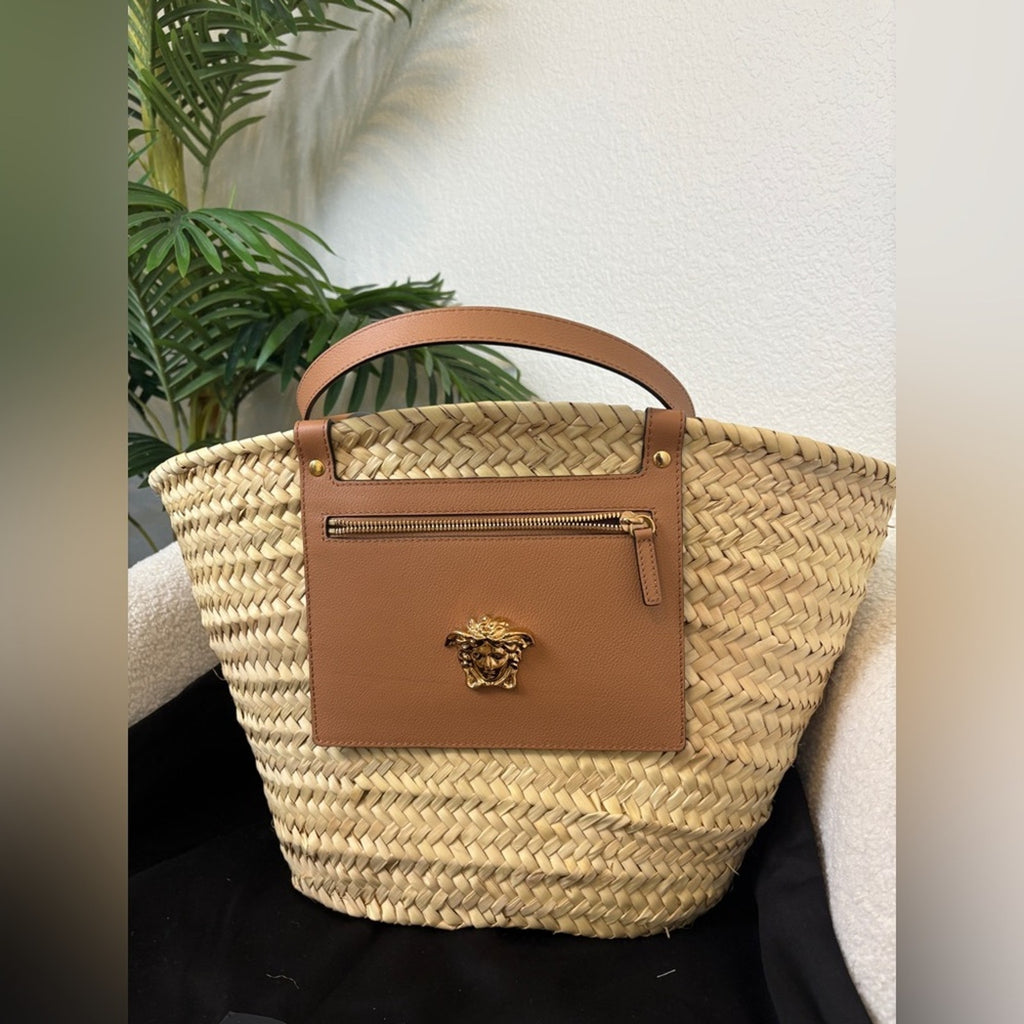 Versace Medusa straw Tan and Brown Tote Bag brown