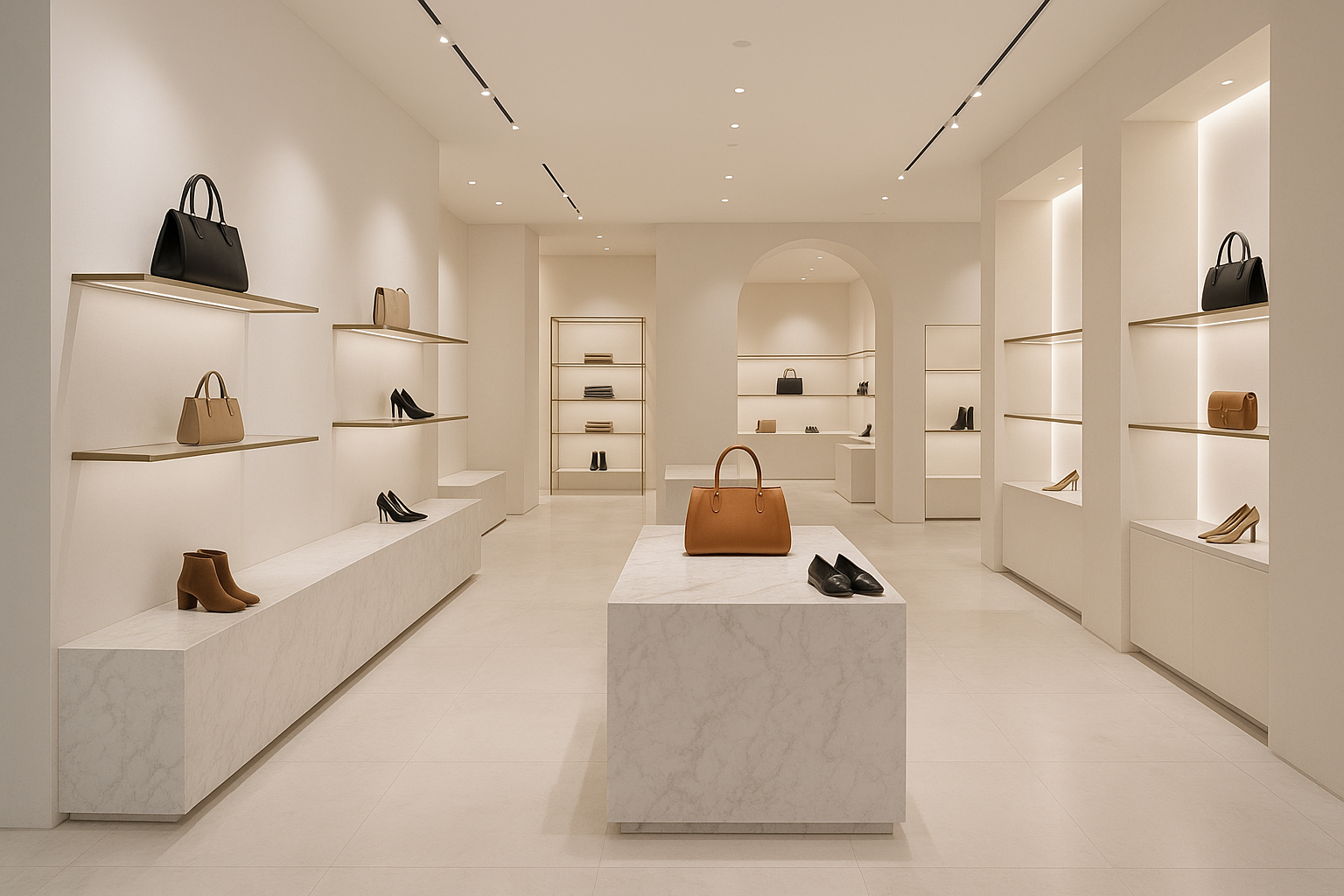 luxury store with minimalistic style with mostly whit background